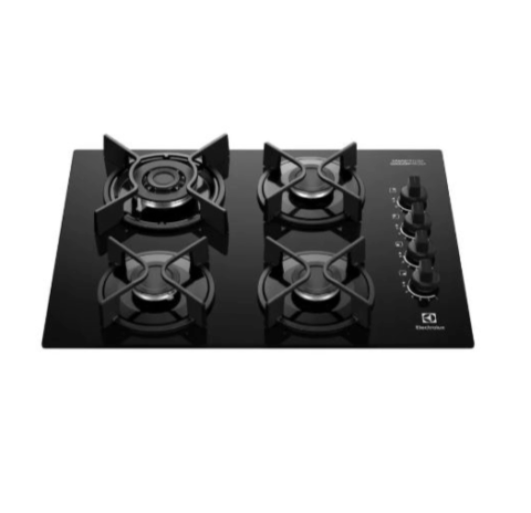 Cooktop 4 bocas Electrolux a gás com mesa de vidro preto e grades individuais