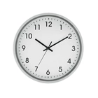 Relógio de parede redondo branco com números pretos e design minimalista