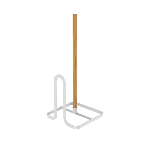 Porta papel toalha branco e bambu para combinar organização de bancada combinando com porta-pão